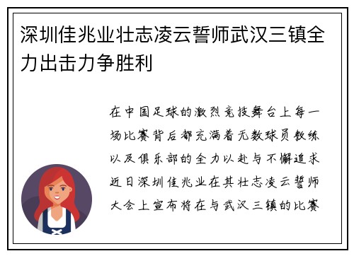 深圳佳兆业壮志凌云誓师武汉三镇全力出击力争胜利